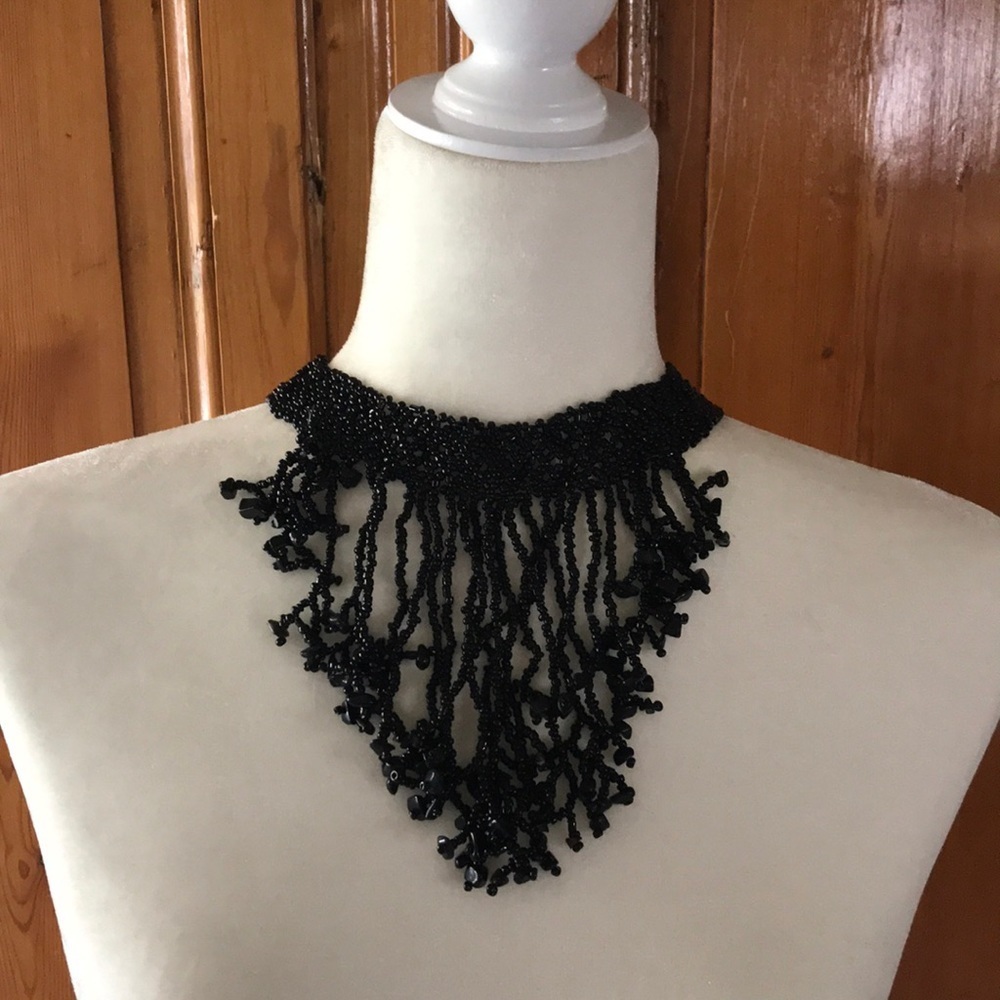 NEW Black Seed Bead and Rock Necklace